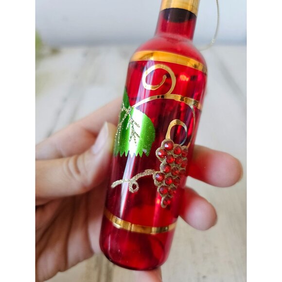 Glass Italian wine champagne bottle rhinestone red ornament Xmas tree - Picture 5 of 8